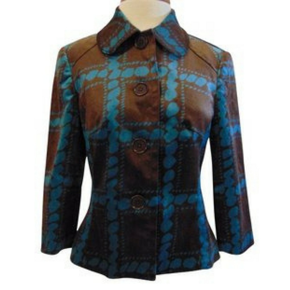 Trina Turk cord jacket blazer brown and blue Sz 6